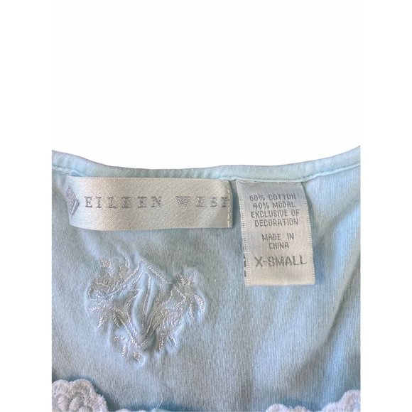 Eileen West Cotton Blend Nightgown Light Blue Chemise XS/S Short - Picture 3 of 8